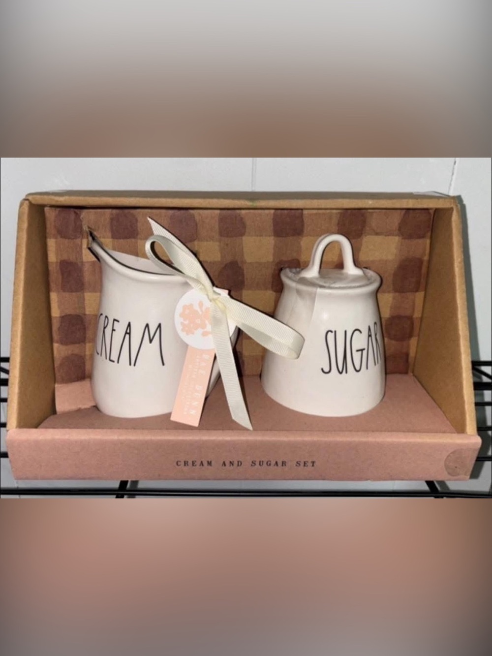 Rae Dunn Cream and Sugar Ceramic Set - White with Black Lettering